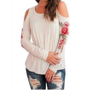 Long sleeve whit cutout shoulder top